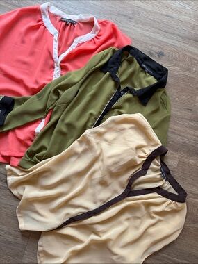 Three Pack: Women’s Colorblock Blouses - Coral, Olive & Cream